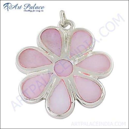 Attractive Flower Style Inlay Silver Pendant Solid Silver Pendants