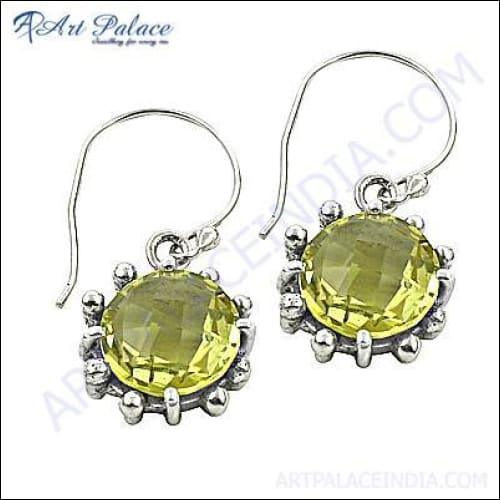 Attractive Lemon Quartz Silver Earring Ethnic Earrings Lemon Quartz Earring