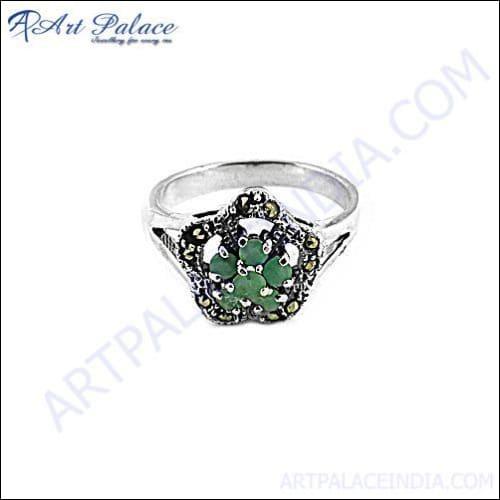 Attractive Newest Style Emerald Silver Ring Handmade Marcasite Rings Artisan Design Rings