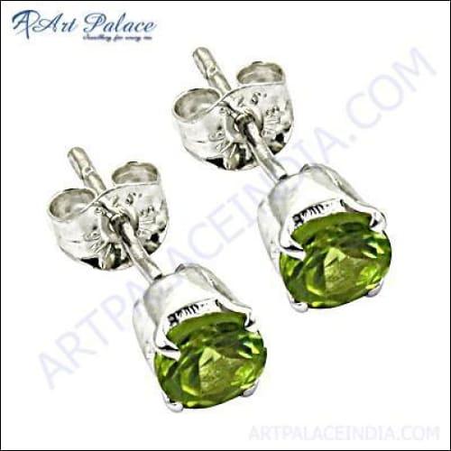 Attractive Peridot Silver Earrings Green Gemstone Earrings Peridot Stud Earring