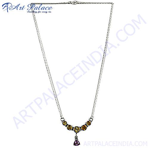 Beautiful African Amethyst & Citrine Gemstone 925 Silver Necklace