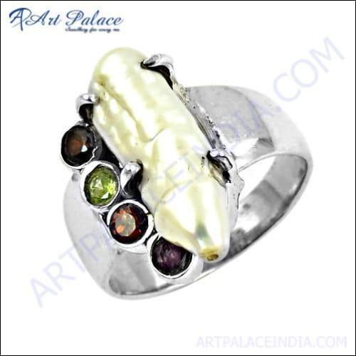 Beautiful Amethyst & Garnet & Pearl & Peridot Gemstone Silver Ring, 925 Sterling Silver Jewelry