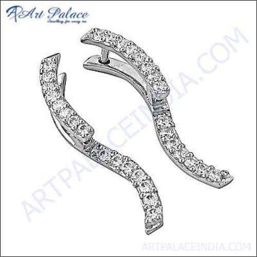 Beautiful Antique Style Cubic Zirconia Gemstone Silver Earrings