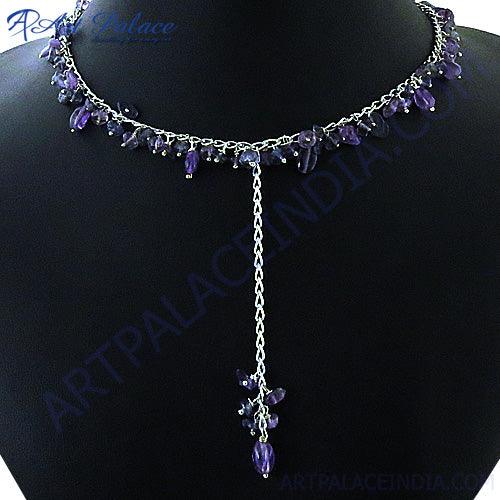 Beautiful Attractive Amethyst and Iolite 925 Silver Necklace Beaded Necklace Amethyst Beads Necklace