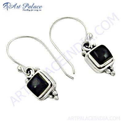 Beautiful Black Onyx Gemstone Silver Earrings Precious Gemstone Earring Fashionable Gemstone Earring