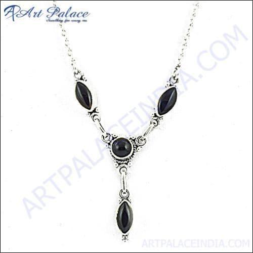 Beautiful Black Onyx Gemstone Silver Necklace