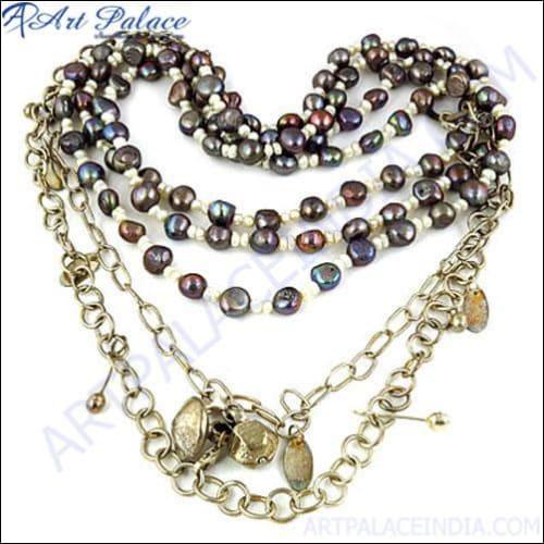 Beautiful Black Pearl Silver Necklace