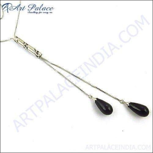 Beautiful Drops Black Onyx Silver Necklace