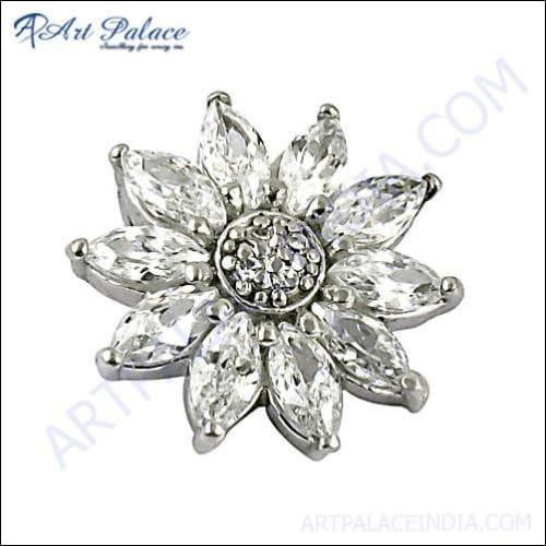 Beautiful Flower Style Cubic Zirconia Gemstone Silver Pendant Floral Cz Pendant Attractive Cz Pendant