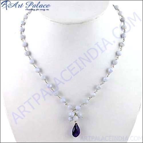 Beautiful Gemstone Stone Silver Necklace