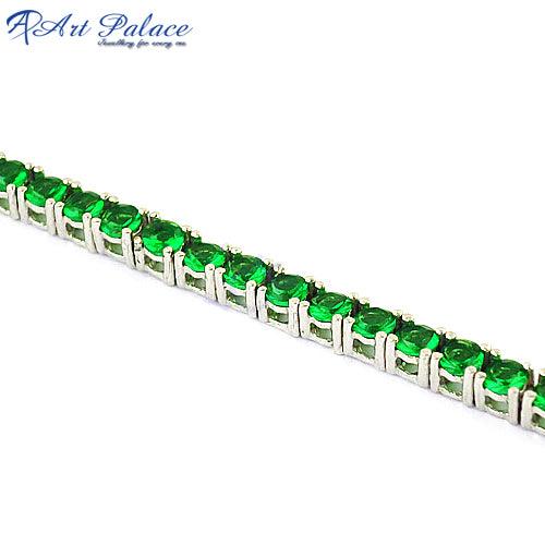 Beautiful Green Cubic Zircon Gemstone Silver Bracelet Party Wear Cz Bracelet Handmade Cz Bracelet