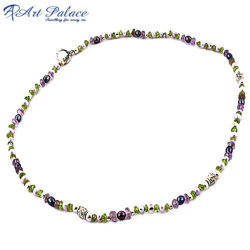 Beautiful Handmade Multi Gemstone Beaded Silver Necklace Colorful Beaded Necklace Casual Beads Necklace Party Wear Necklace