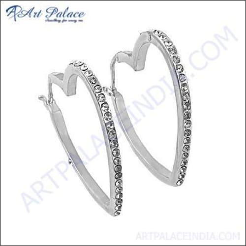 Beautiful Heart Shape Cz Gemstone Silver Earrings