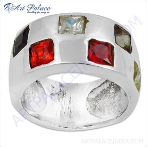 Beautiful Multi Color Cubic Zirconia Gemstone Silver Ring Colorful Cz Silver Rings Fashionable Cz Rings