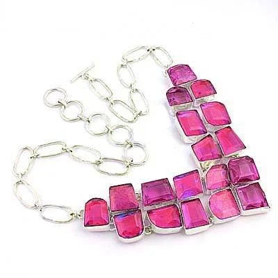 Hermoso collar de plata alemana 925 de cristal rosa Collar ajustable de cristal rosa