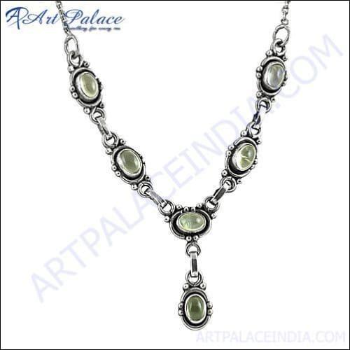 Beautiful Prenite Silver Necklace