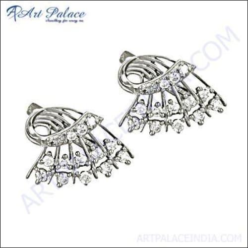 Beautiful Unique Style Cubic Zirconia Silver Earrings Fancy Cz Earrings Artisan Cz Earrings