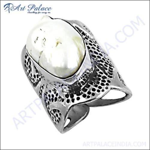 Beautiful Unique Style Pearl Gemstone Silver Ajustable Ring