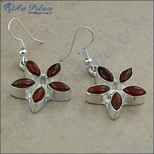Best Selling Red Onyx White Metal Earring Flower Design Earrings Superb Red Onyx Earrings