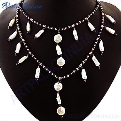 Best Selling Silver Pearl & Garnet Gemstone Beads Necklace