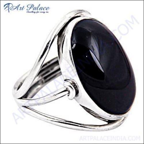 Big Bold Black Onyx Gemstone Silver Ring