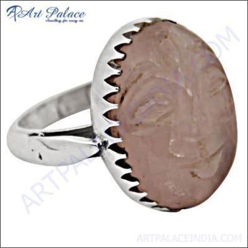 Big Moon Face Rose Quartz Gemstone Silver Ring Rare Gemstone Rings Fashionable Rings
