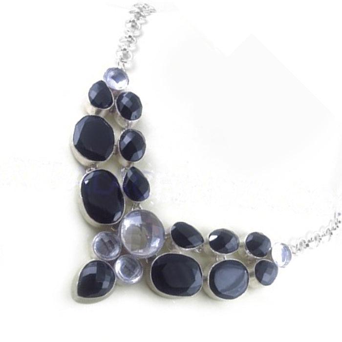 Black Onyx & Crystal Gemstone 925 Silver Necklace Glamours Necklace Pretty Gemstone Necklace