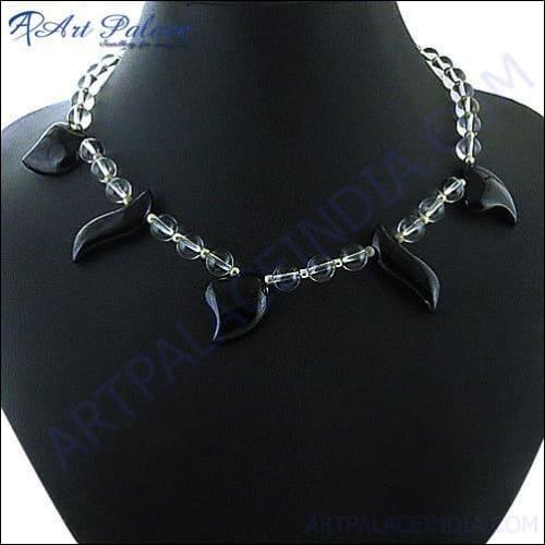 Black Onyx & Crystal Silver Necklace