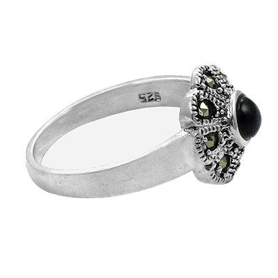 Black Onyx And Marcasite Gemstone 925 Silver Ring Floral Design Black Onyx Ring Original Black Onyx Healing Gemstone Ring Marcasite Rings High Class Rings
