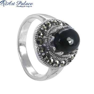 Black Onyx & Marcasite Gemstone 925 Silver Ring Marcasite Rings Trendy Gemstone Rings