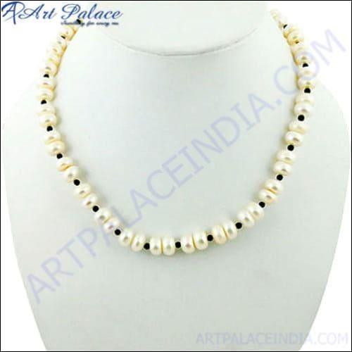 Black Onyx & Pearl Silver Necklace