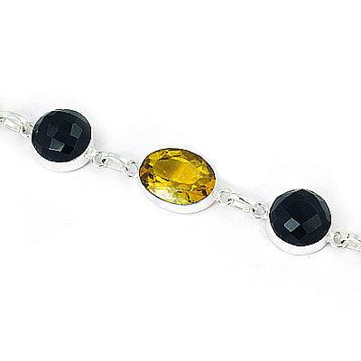 Black Onyx & Smokey Quartz & Yellow Glass 925 Silver Bracelet Spectacular Bracelet Energy Gemstone Bracelet