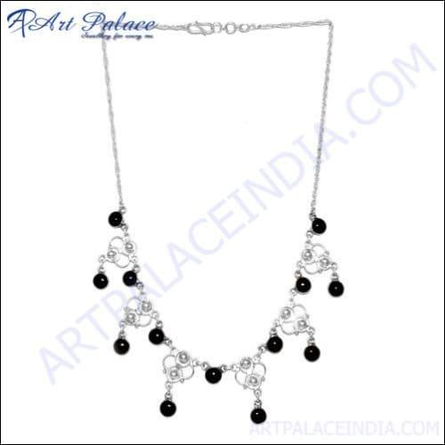 Black Onyx Gemstone 925 Silver Necklace