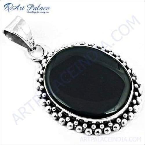 Black Onyx Gemstone Designer Silver Pendant