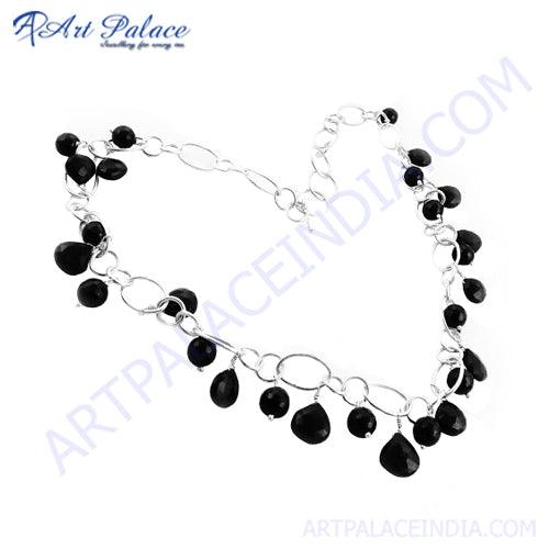Black Onyx Hottest New Design Silver Necklace, 925 Sterling Silver Jewelry Black Beaded Necklace Impressive Necklace