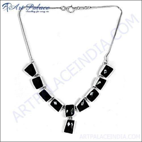 Black Onyx Silver Necklace Gemstone Silver Necklace Impressive Gemstone Necklace
