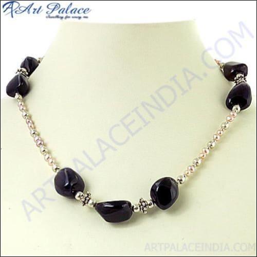 Black Onyx Tumble Silver Necklace Jewelry