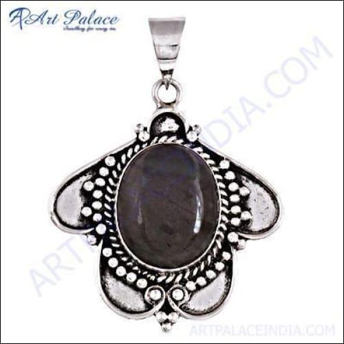 Black Rutilated Quartz Silver Pendant, 925 Sterling Silver In Ethnic Design Black Rutile Pendant Ethnic Gemstone Pendant