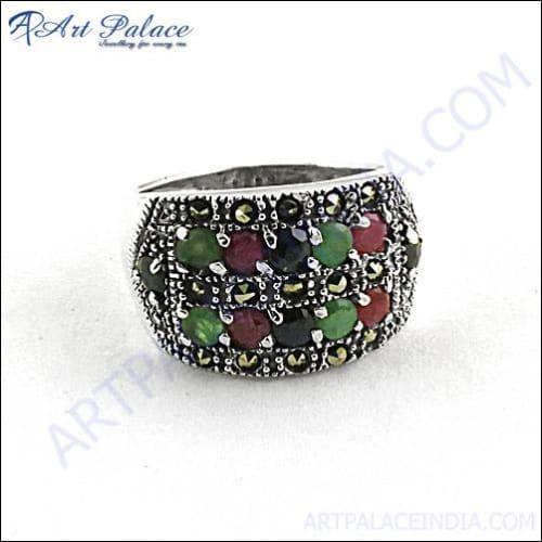 Black Spinal & Emerald Silver Ring High Quality Marcasite Rings Newest Marcasite Rings