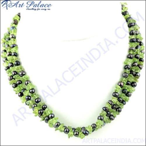 Black Spinel And Peridot 925 Sterling Silver Necklace