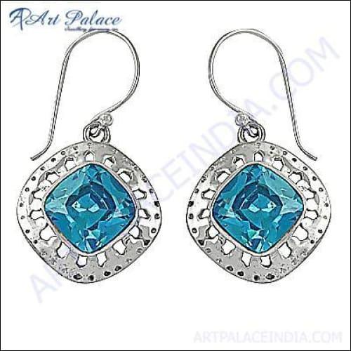 Blue Cubic Zirconia Gemstone Silver Earring 925 Silver Earring Handmade CZ Earring