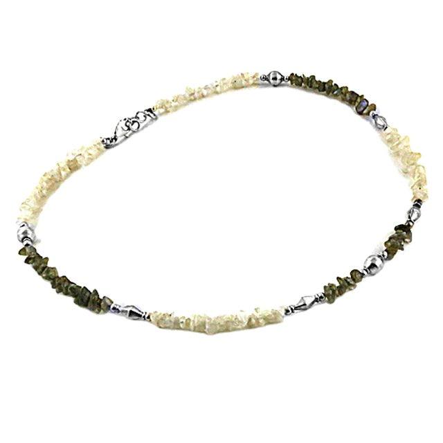 Bohemien Beads Chain Gracious Labradorite and Rainbow Moonstone 925 Silver Necklace Uncut Labrodorit Rainbow Moonstone Necklace Beaded Necklace