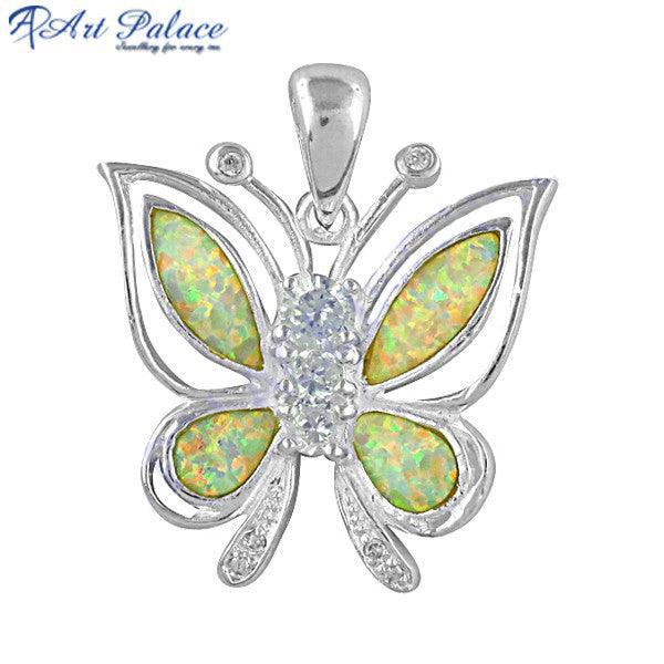 Butterfly Style Cubic Zircon & Synthetic Opal 925 Silver Pendant Impressive Pendant Solid Pendant