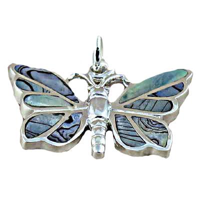 Butterfly Style Meena Silver Sterling Pendant, Inlay Jewelry