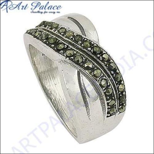 Bypass Gun Metal Gemstone Silver Marcasite Ring Hand Finished Marcasite Rings Artisanal Marcasite Rings Marcasite Rings