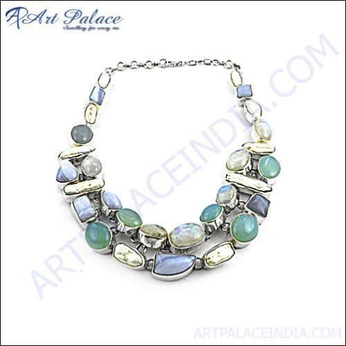 Cab Stone Silver Necklace