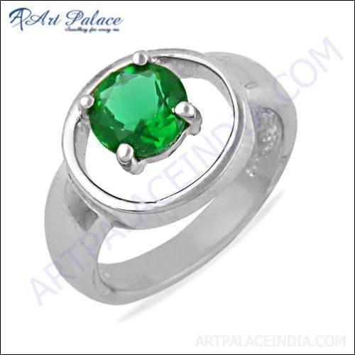 Celeb Style 925 Sterling Silver Green Cubic Zirconia Gemstone Ring