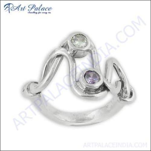 Celeb Style Amethyst & Cubic Zirconia Gemstone Silver Ring Classic Cz Rings Fancy Rings