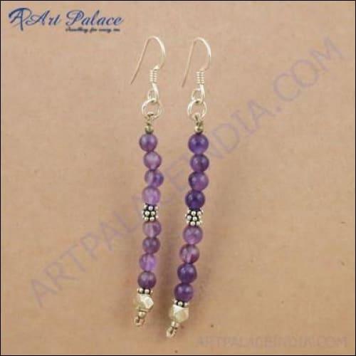 Celeb Style Amethyst Gemstone Silver Beaded Earrings Amethyst Beads Earrings Fancy Beads Earrings
