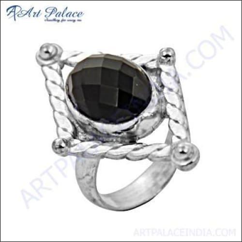Celeb Style Black Spinel Gemstone German Silver Ethnic Rings